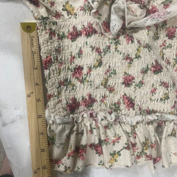 Free People Favorite Top Womens S‎ Pink Floral Smocked Ruffled Peasant Feminine - Picture 14 of 15